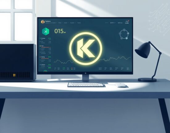 Kadena cryptocurrency price prediction dashboard with KDA logo on screen