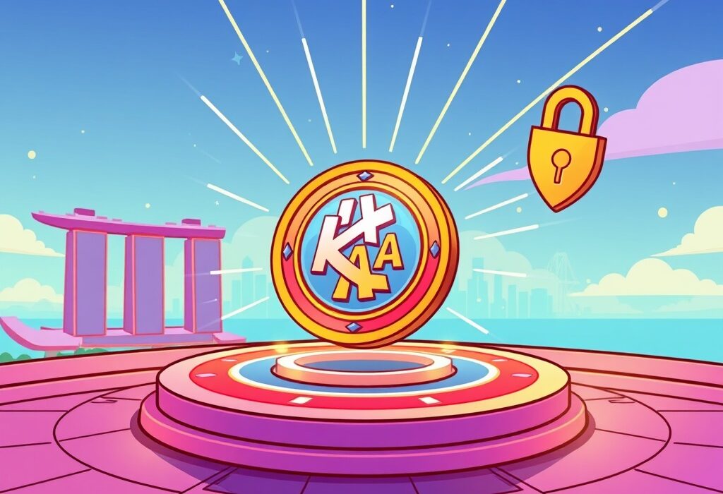 A cartoon illustration symbolizing the KAIA listing on Upbit Singapore, highlighting new trading opportunities for investors in the cryptocurrency market.