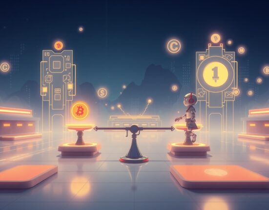 Kaito token market maker stabilization process visualized through abstract digital balance mechanisms