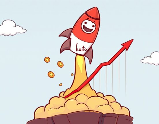 Cartoon of a Kaito Kickstarter rocket crashing, illustrating the sharp FDV drop after token launch.