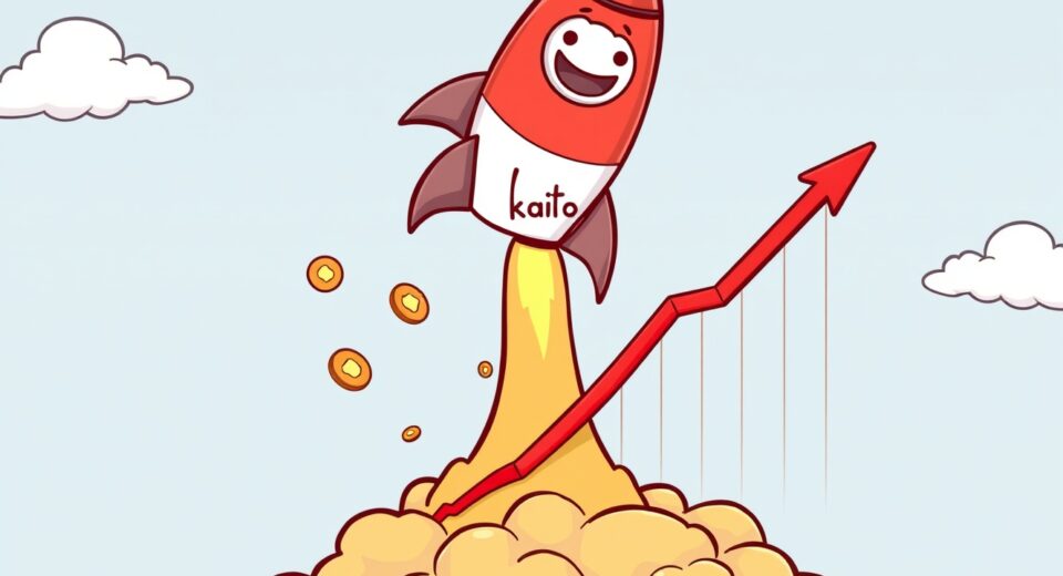 Cartoon of a Kaito Kickstarter rocket crashing, illustrating the sharp FDV drop after token launch.