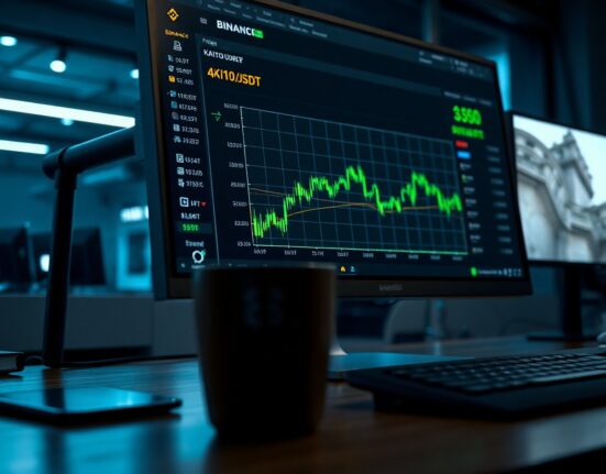 Binance trading interface showing KAITO/USDT price surge in green
