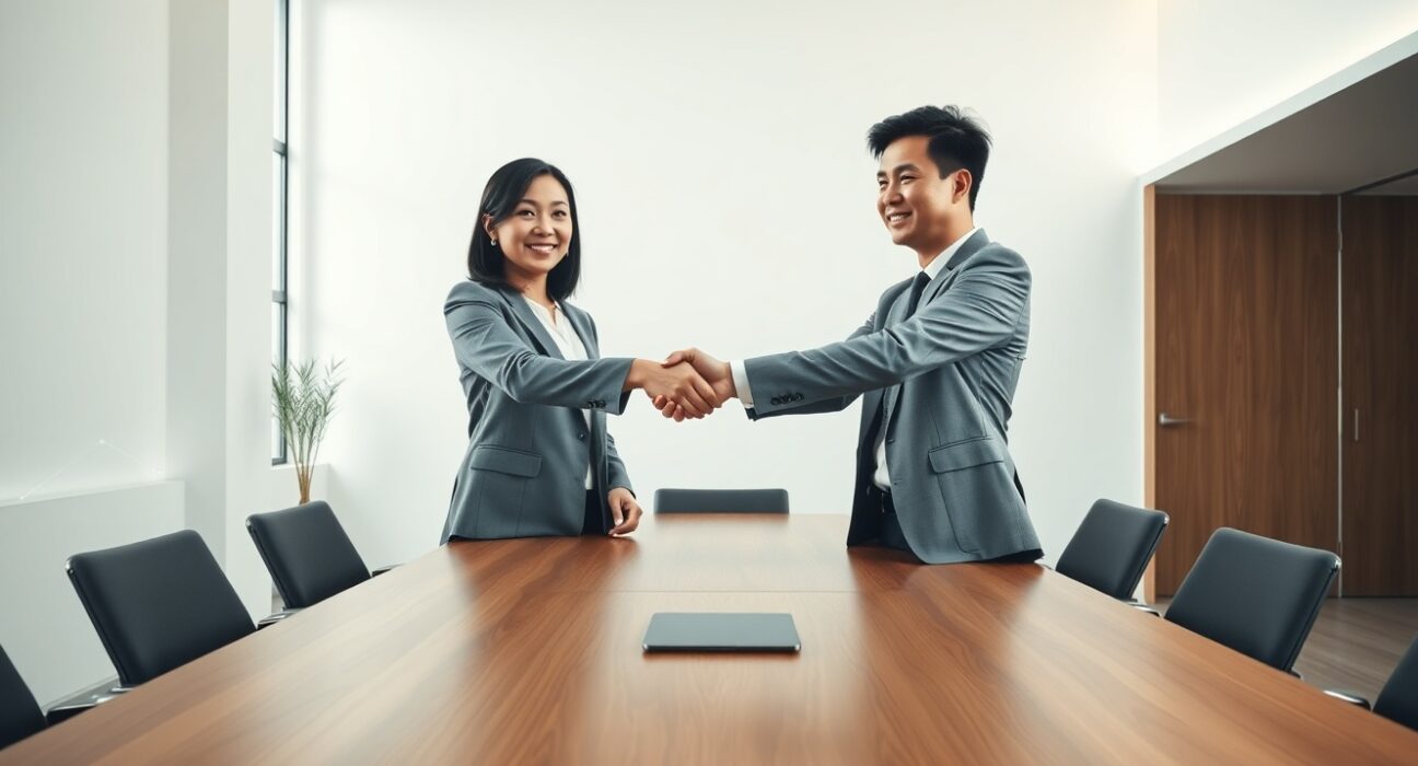 Business handshake representing Kakao Group and Circle partnership for digital asset cooperation