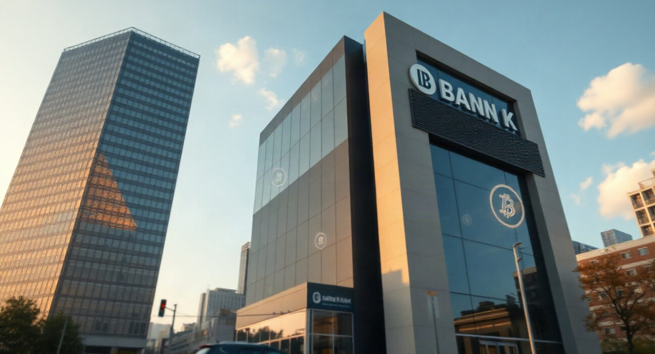 KakaoBank building exterior in Seoul, symbolizing its partnership with crypto exchange Coinone
