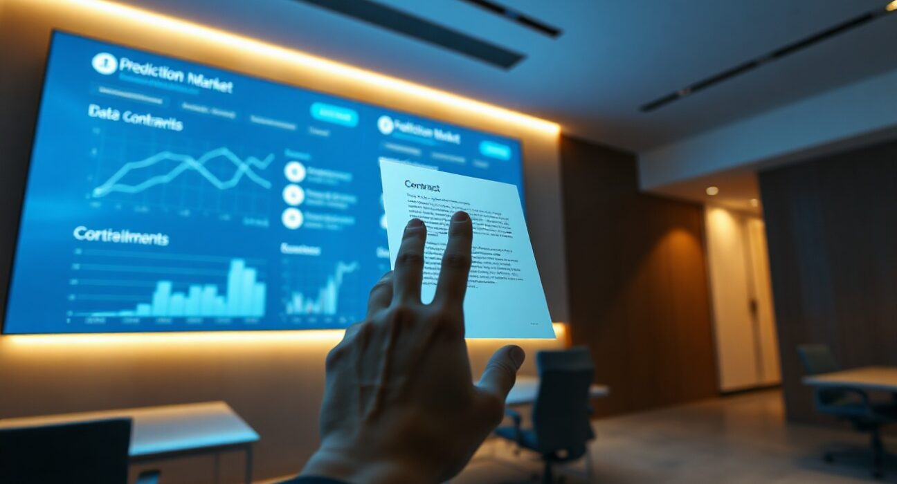 Kalshi AI agent Harrison interface reviewing prediction market contracts on a digital screen.