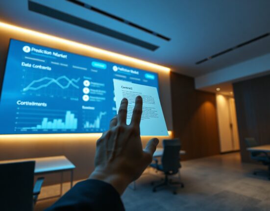 Kalshi AI agent Harrison interface reviewing prediction market contracts on a digital screen.