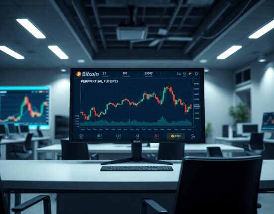 Trading screen displaying Bitcoin perpetual futures contract interface on a professional trading desk