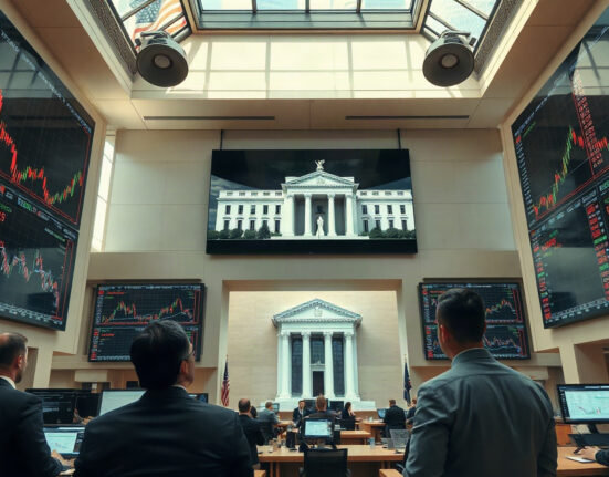 Traders monitoring Federal Reserve rate probabilities on digital screens at a financial trading floor