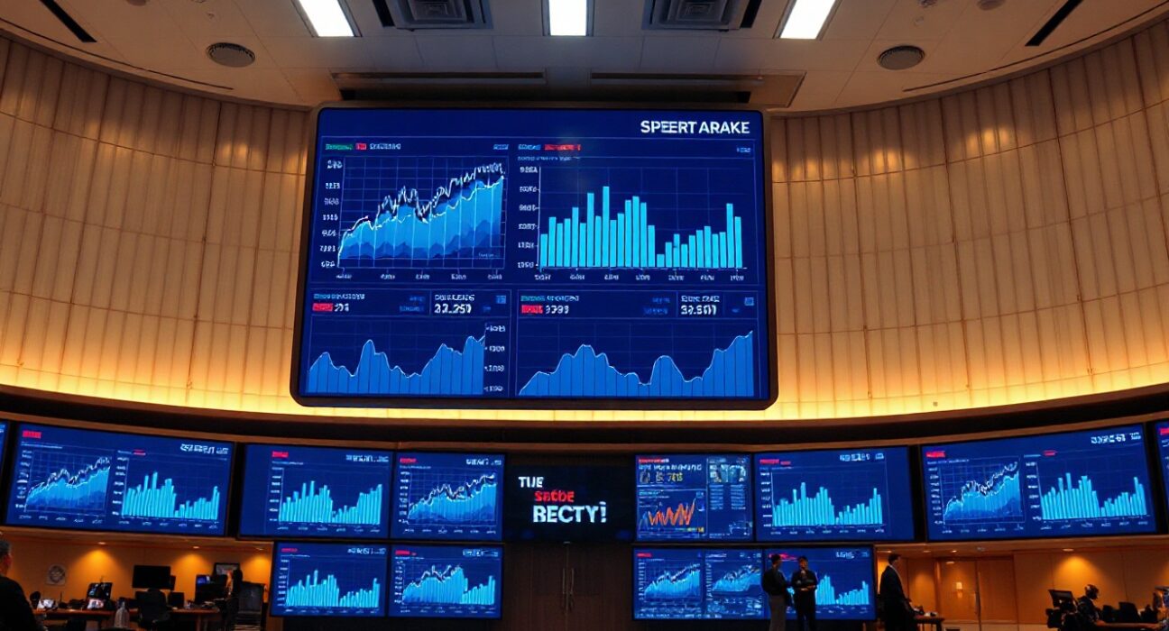 Trading floor with screens showing market data and sports analytics, representing Kalshi's platform growth