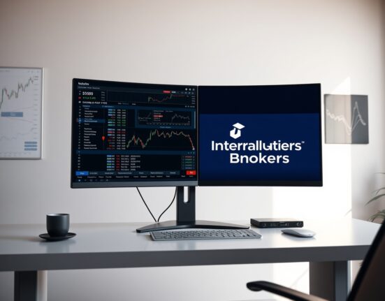 Trading desk with Kalshi and Interactive Brokers platforms displayed on monitors