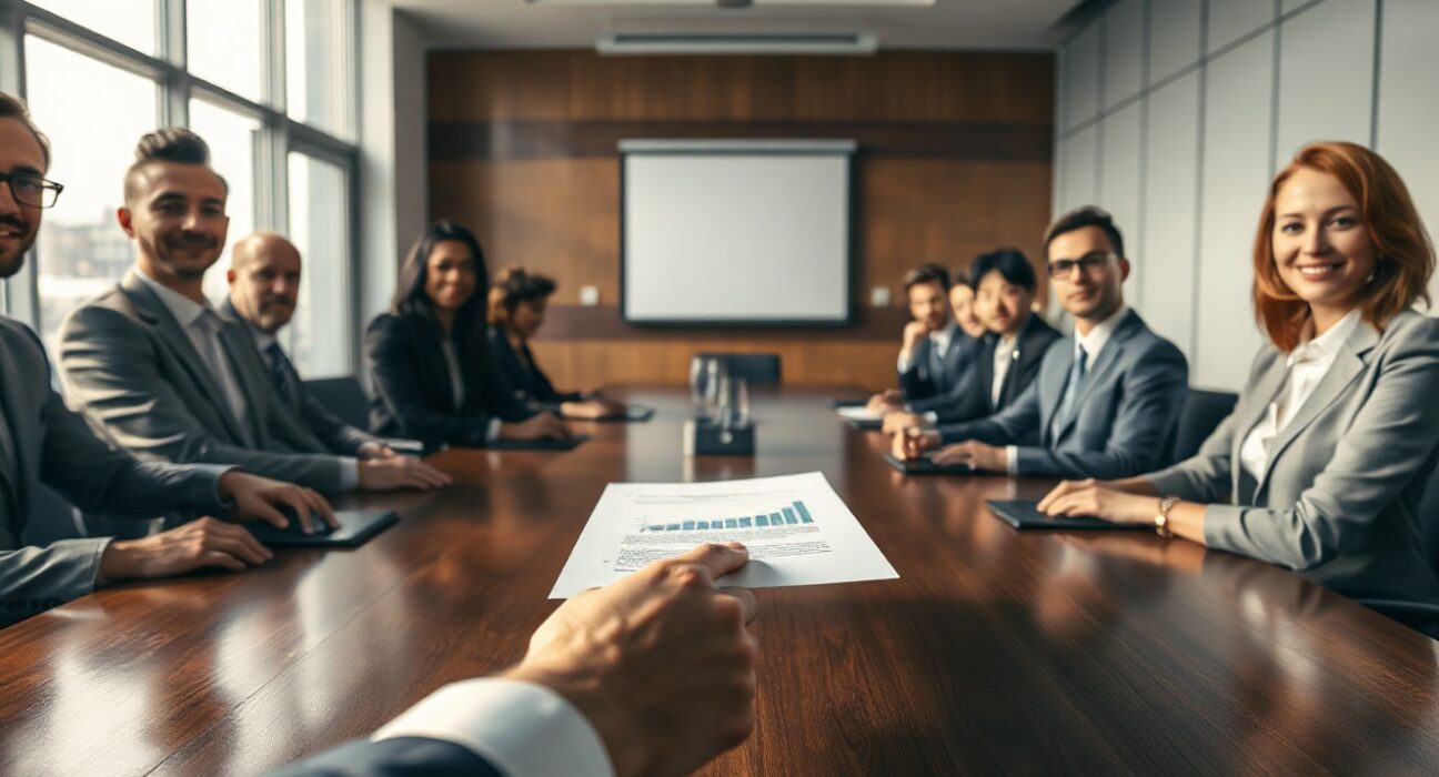 Business executives meeting around a conference table, representing Kalshi's membership in The Digital Chamber.