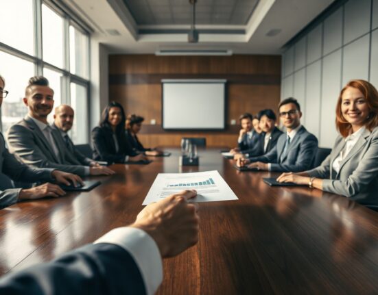 Business executives meeting around a conference table, representing Kalshi's membership in The Digital Chamber.