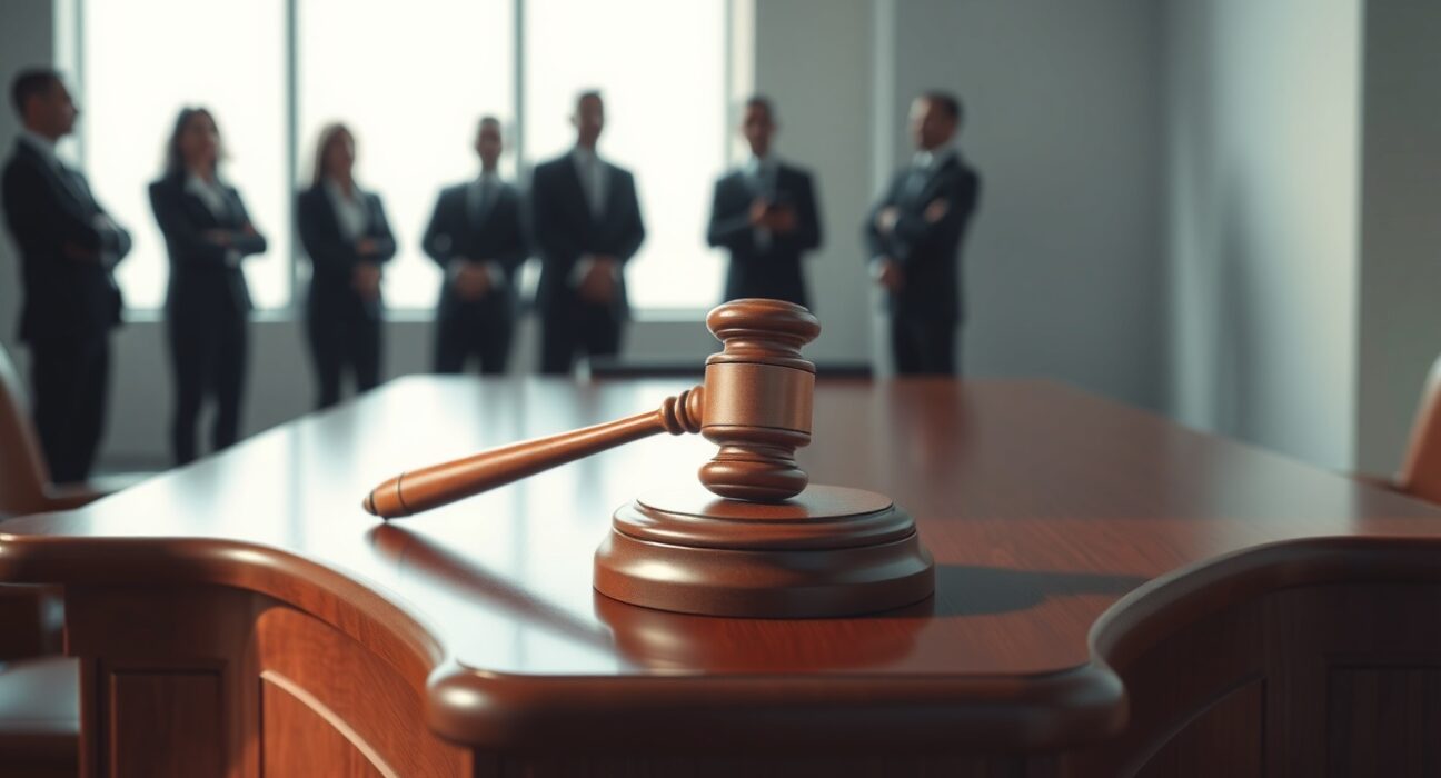 Legal gavel on a judge's bench symbolizing the court's decision against Kalshi's Nevada enforcement appeal.