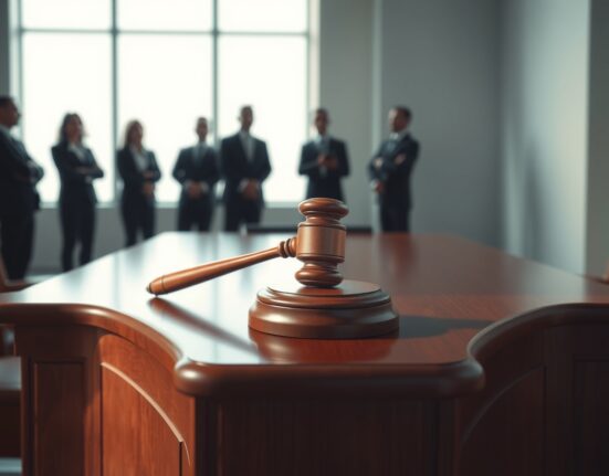 Legal gavel on a judge's bench symbolizing the court's decision against Kalshi's Nevada enforcement appeal.