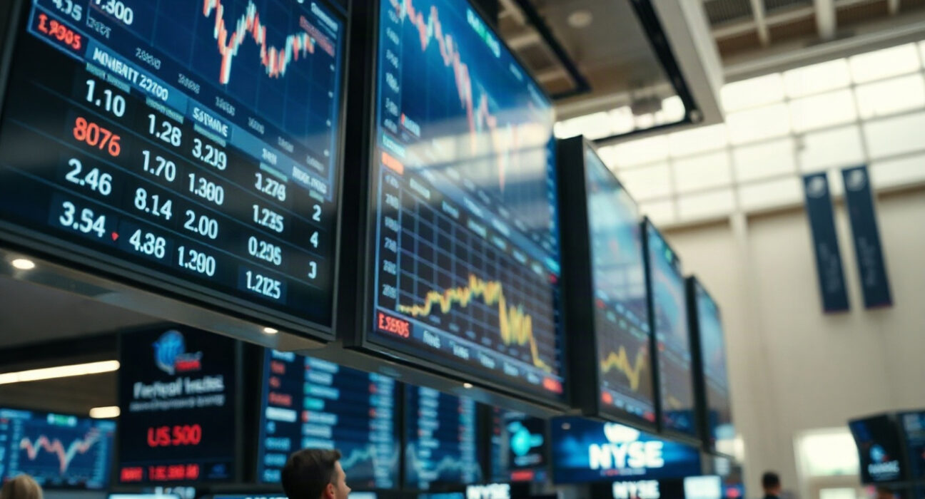 Kalshi's proposed perpetual futures on U.S. stock indexes displayed on a trading floor screen