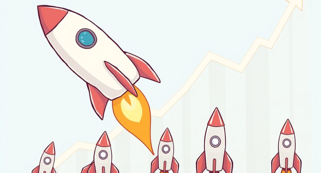 A cartoon illustration showing the dramatic rise of Kalshi prediction market, leaving competitors behind in market share.