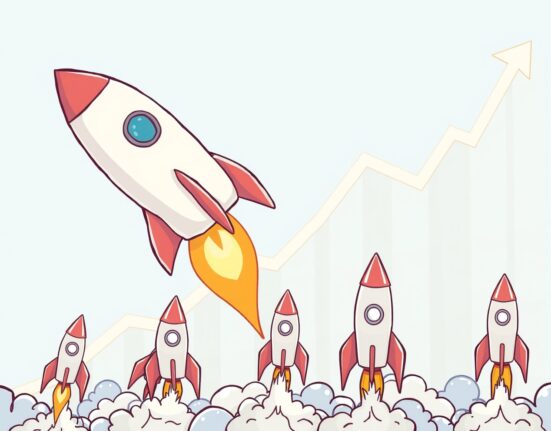 A cartoon illustration showing the dramatic rise of Kalshi prediction market, leaving competitors behind in market share.