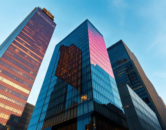 Modern financial district building representing Kalshi's headquarters after major funding round