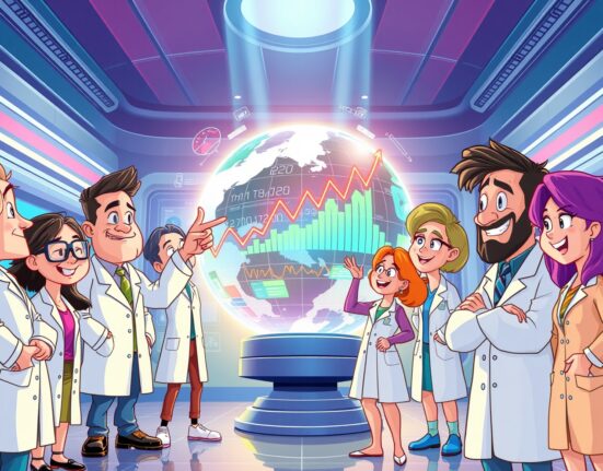 Animated team analyzing prediction market data in a vibrant Kalshi Research lab.