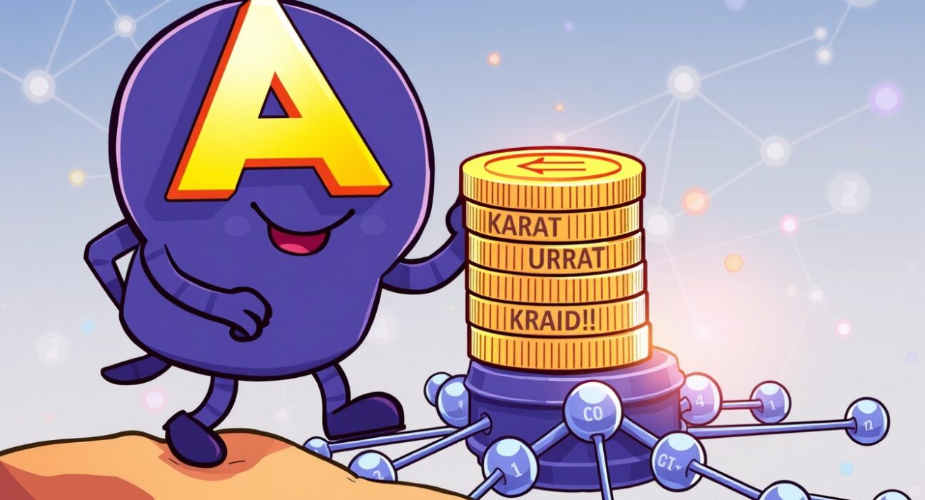A cartoon depicting Animoca Brands' strategic KARRAT staking on Studio Chain nodes, signifying growth and ecosystem support.