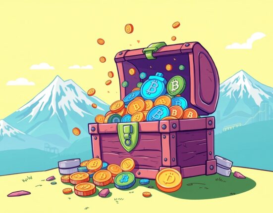 Kazakhstan crypto fund treasure chest with digital assets and blockchain technology