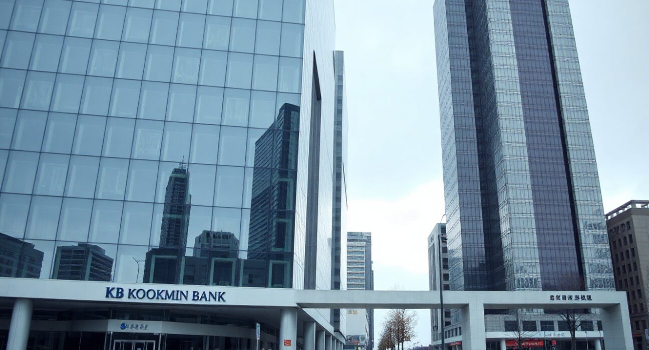 Exterior of KB Kookmin Bank headquarters in Seoul, South Korea, representing the first bank to issue a blockchain-based digital bond.