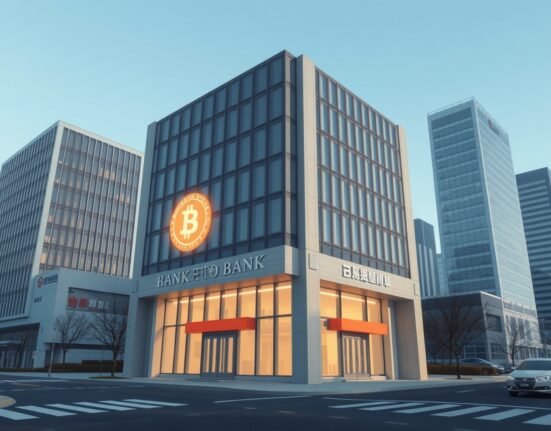 Kbank building with digital asset overlay representing its crypto expansion potential analyzed by KIS.