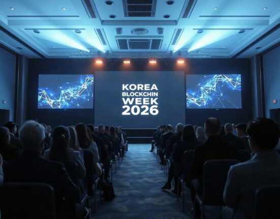 Korea Blockchain Week 2026 main conference stage with attendees at Walkerhill Hotels & Resorts in Seoul