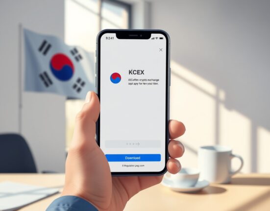 KCEX unregistered exchange app download page on iOS App Store with South Korean flag in background