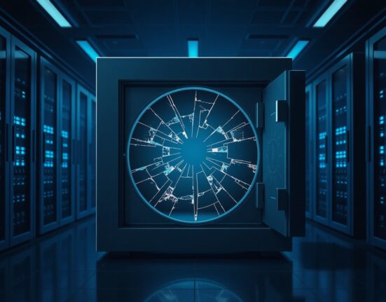 Digital vault breach representing the Kelp DAO rsETH hack and security vulnerability.