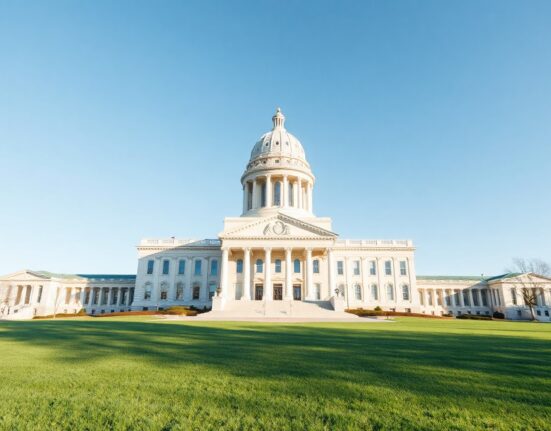 Kentucky State Capitol building in Frankfort under clear sky