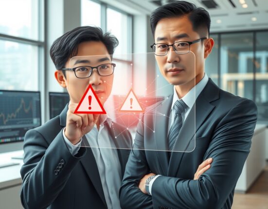 Security analyst reviewing KernelDAO blockchain warning on holographic display in professional office setting.
