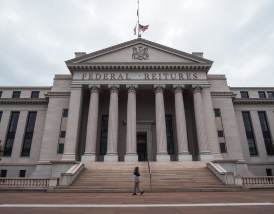 Exterior of the Federal Reserve building in Washington, D.C., under overcast sky