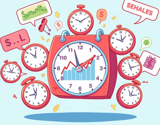 Cartoon illustration of key financial events calendar with economic indicators and central bank activities