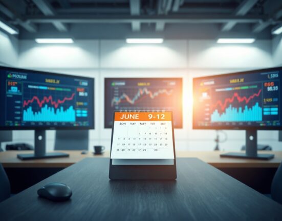 Newsroom desk with financial charts and a calendar highlighting key macro events for June 9-12.