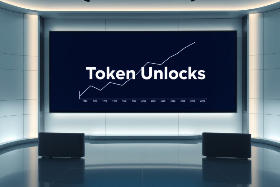 Digital display board showing token unlock schedule in a newsroom setting