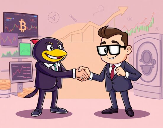 Cartoon showing Keyrock's strategic Keyrock acquisition of Turing Capital, expanding into asset and wealth management.