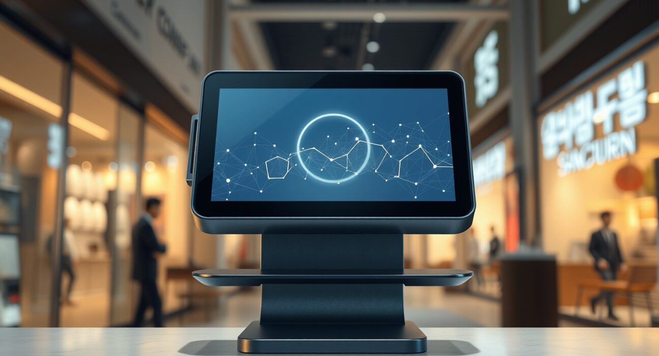 Digital asset payment system terminal for tourists in South Korea following the KG Inicis and Crypto.com partnership.