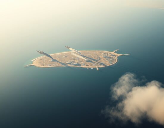 Aerial view of Iran's Kharg Island following US military airstrike on strategic targets.