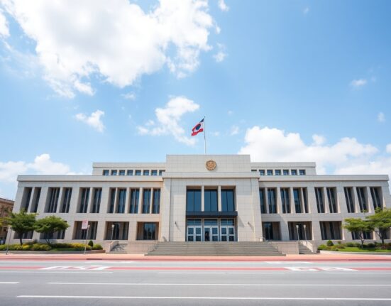South Korean National Election Commission building on a clear day, representing election law and political candidate scrutiny.