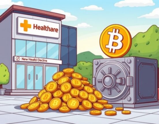 Cartoon illustration showing a company's strategic KindlyMD Bitcoin acquisition, symbolizing digital asset growth.