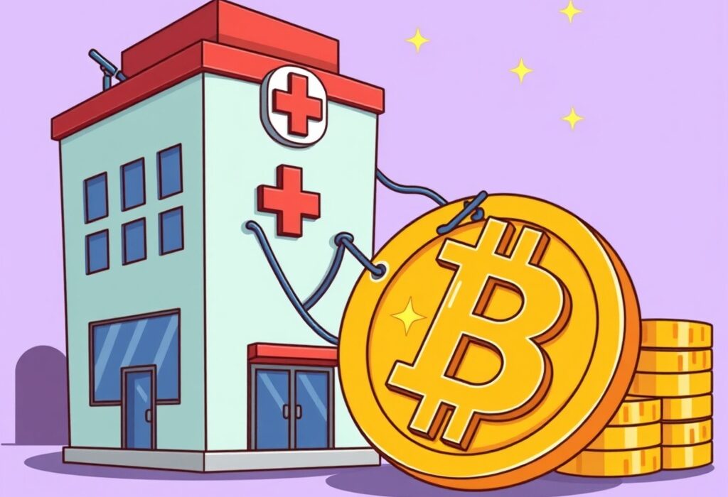 Cartoon showing KindlyMD's strategic KindlyMD Bitcoin investment plan, with a company acquiring large Bitcoin.