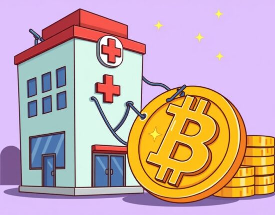 Cartoon showing KindlyMD's strategic KindlyMD Bitcoin investment plan, with a company acquiring large Bitcoin.