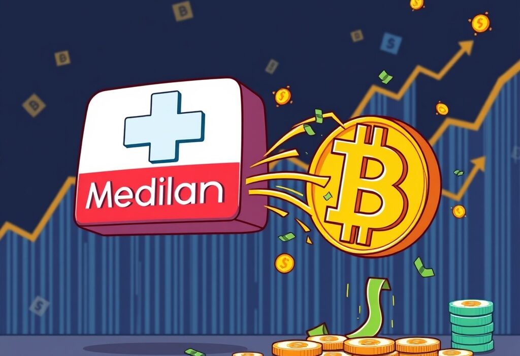 Cartoon showing KindlyMD's strategic move to fund significant Bitcoin purchases, symbolizing growth and digital asset investment.