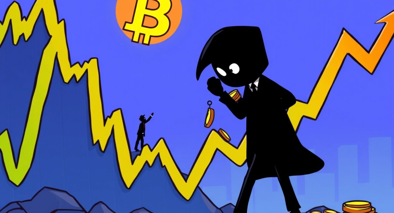 Cartoon showing KindlyMD (NAKA) stock dramatically falling due to insider selling, impacting crypto-related investments.