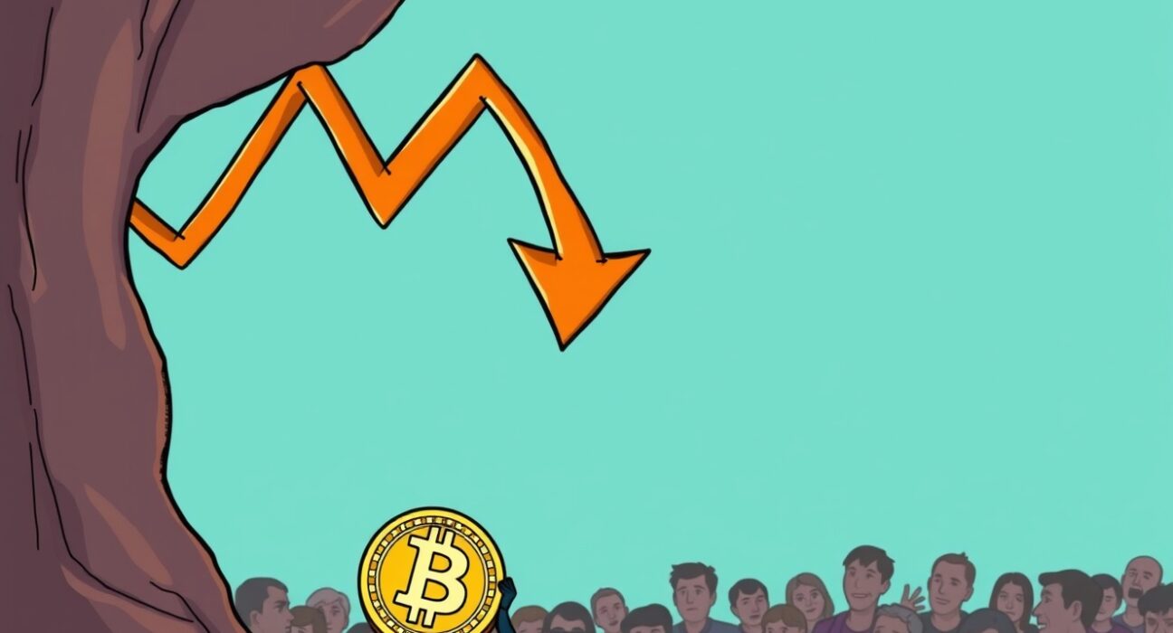 A cartoon showing KindlyMD stock dramatically falling, symbolizing the significant price drop and investor reaction to Bitcoin acquisition.