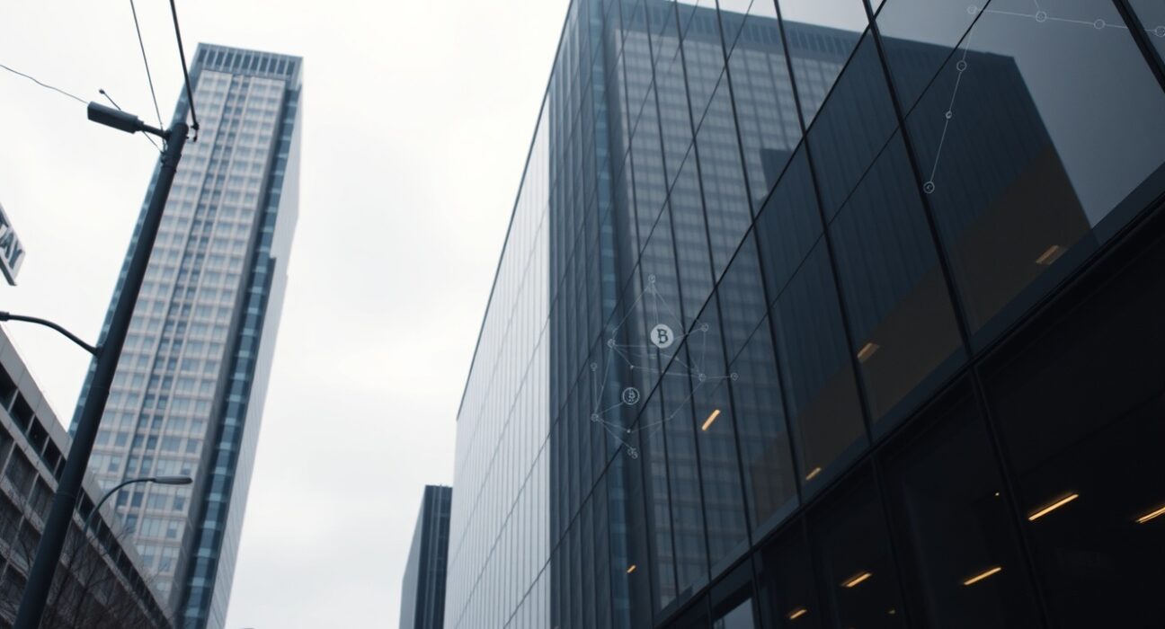 Modern office building in Seoul representing Kiwoom Securities amid Bithumb stake negotiations
