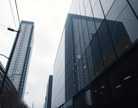 Modern office building in Seoul representing Kiwoom Securities amid Bithumb stake negotiations