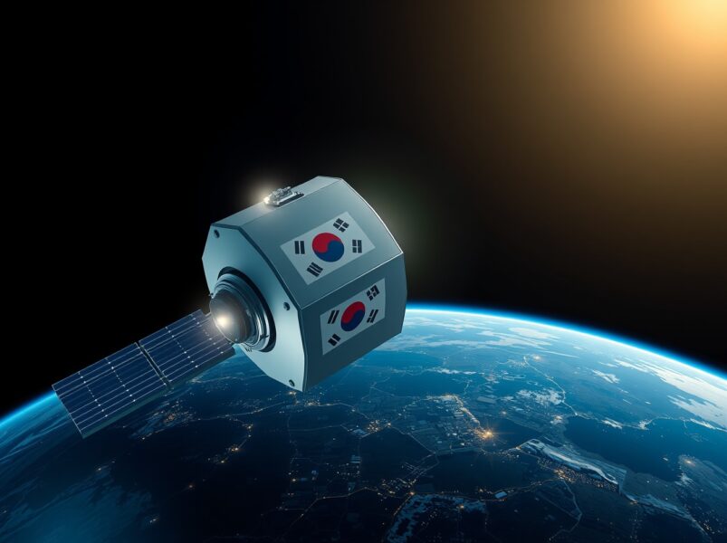 Spacecoin satellite orbiting Earth representing the DePIN project listed on Korbit with airdrop