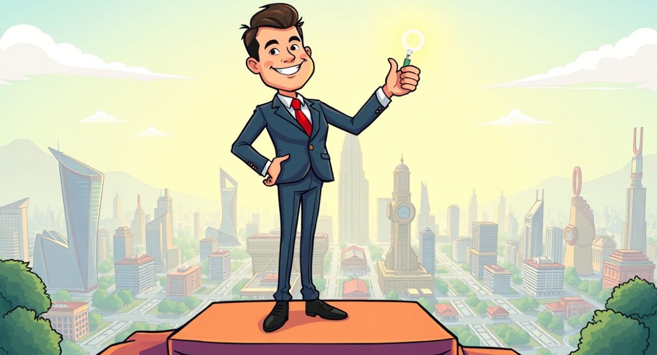 Korbit CEO Oh Se-jin leading the exchange toward a stable future in a vibrant cartoon illustration.